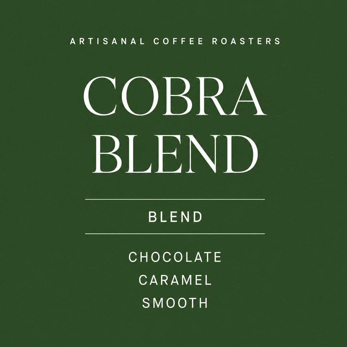 Cobra Blend coffee label with text on a green background